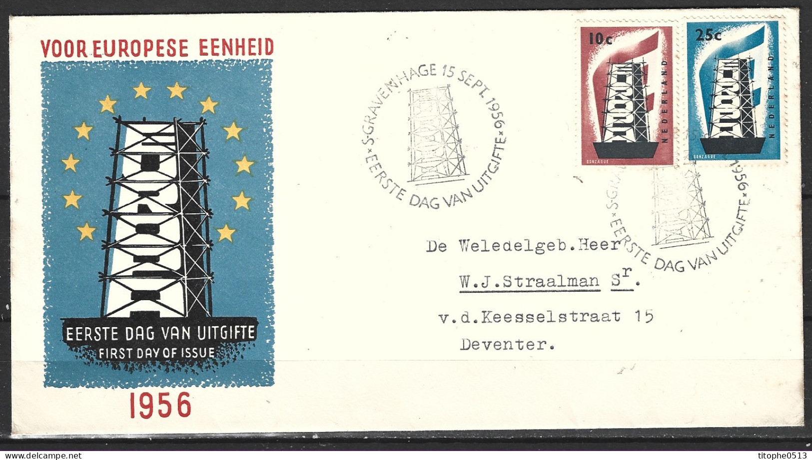 PAYS-BAS. N°659-60 Sur Enveloppe 1er Jour (FDC) De 1956. Europa'56. - 1956