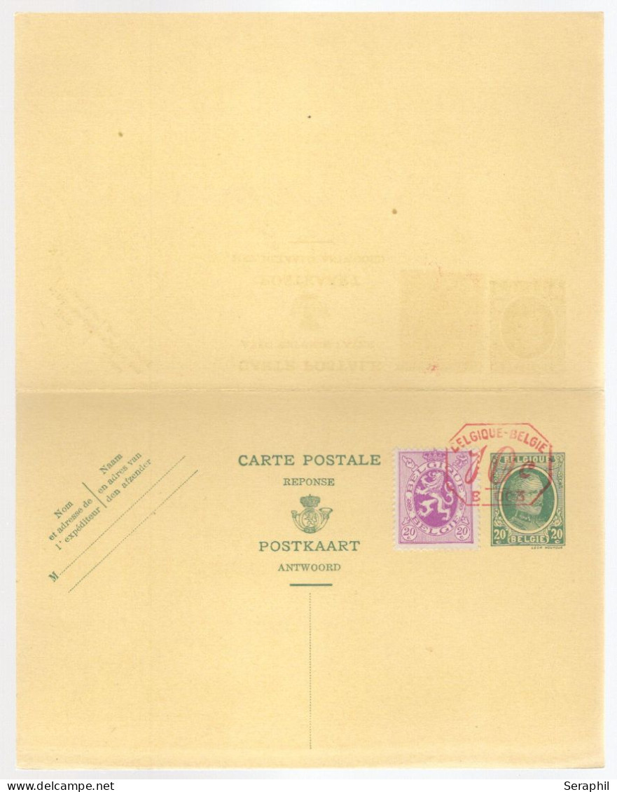 Entier Postal Type Houyoux N° 72 I - FN - 20 + 20c Vert - Avec Réponse Payée - Avec COB N°281- B003 10c   (RARE)  - Neuf - Antwoord-betaald Briefkaarten