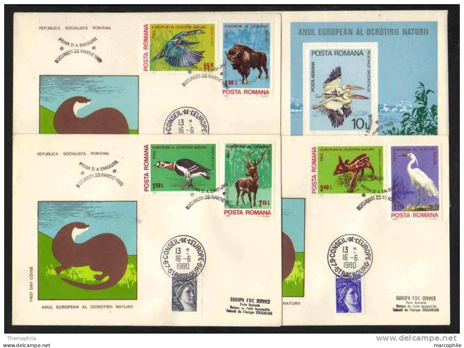 ROUMANIE  /ANNEE EUROPEENNE PROTECTION DE LA NATURE / 1980 # 3271/76 & BF 141 SUR 4 ENVELOPPES  FDC ILLUSTREE (ref 3349) - Covers & Documents