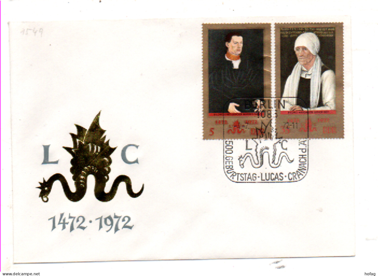 DDR 1972 MiNr.: 1769, 1771 Cranach Ersttag; GDR FDC Scott: 1384, 1386 YT: 1456, 1458 Sg: 1487, 1459 - 1971-1980