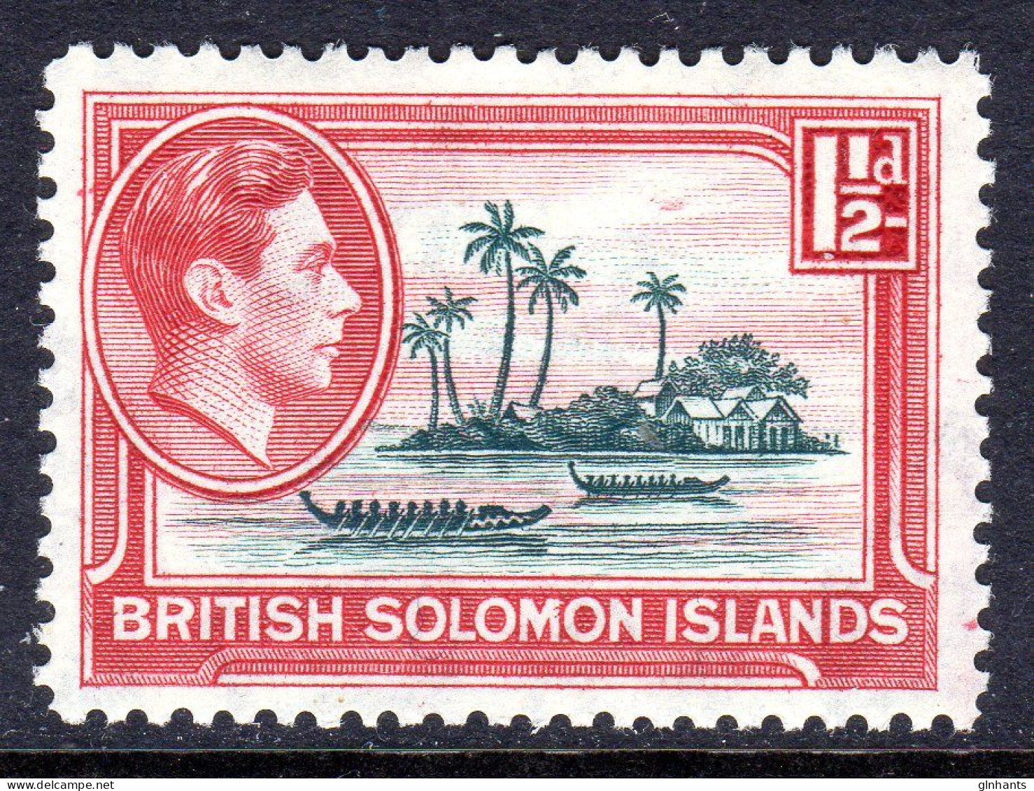 BRITISH SOLOMON ISLANDS - 1939 KGVI 1½d CANOES STAMP FINE LIGHTLY MOUNTED MINT LMM * SG 62 - Islas Salomón (...-1978)