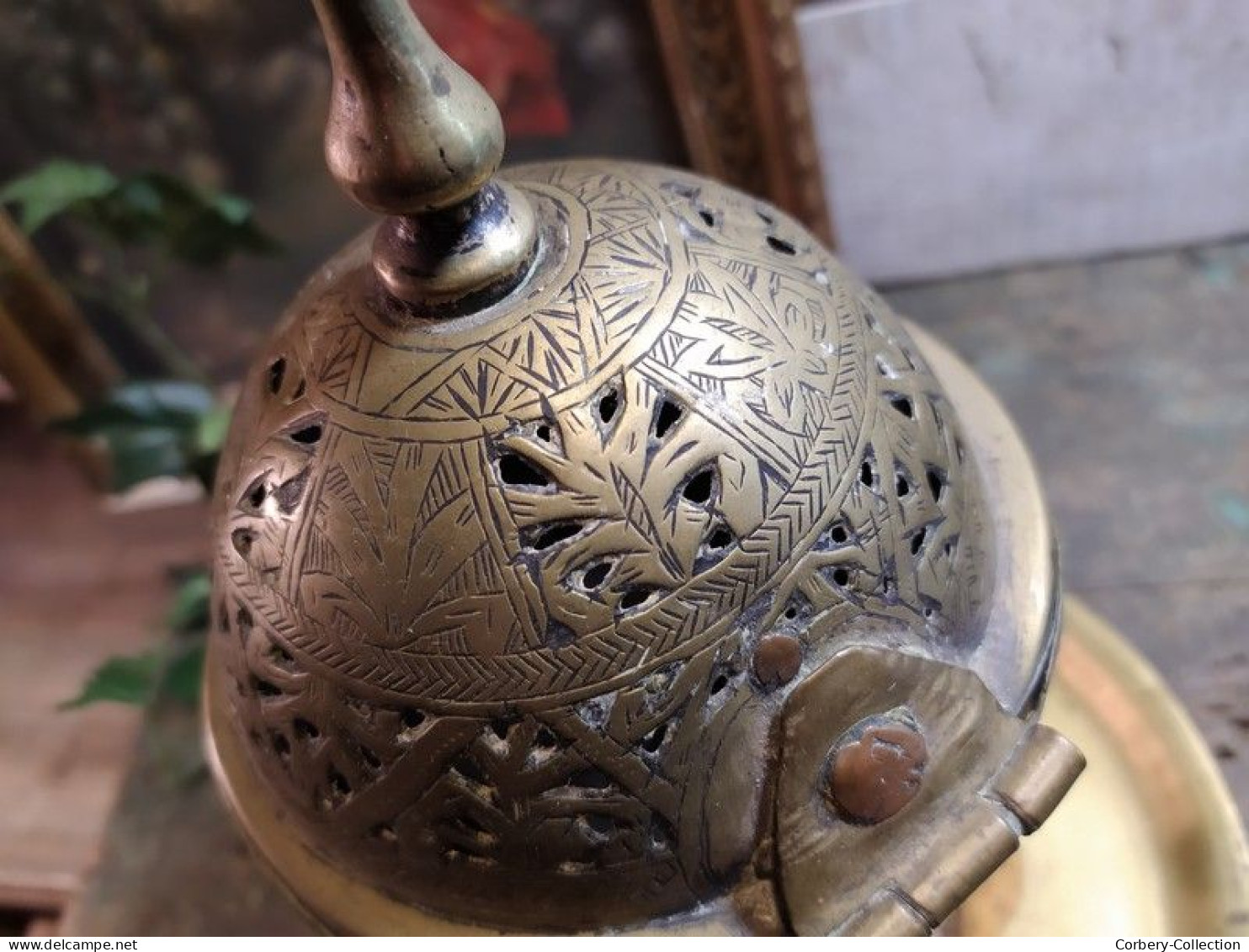 Ancien Brûle Parfum Encens Laiton Moyen-orient Orientaliste / Middle East Brass Orientalist Incense Burner