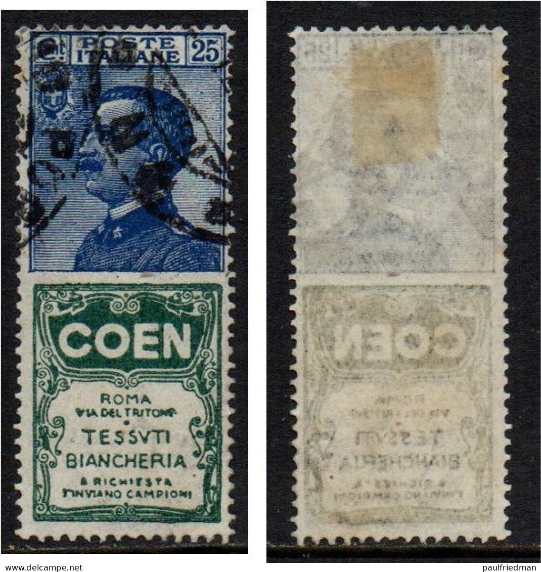 Regno 1924 - Pubblicitari - Coen 25 Cent. - Usato - Ottima Centratura - Reklame