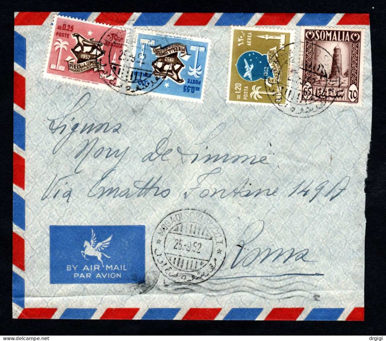 Somalia AFIS , BUSTA VIAGGIATA 1952, MOGADISCIO PER ROMA - Somalia (AFIS)