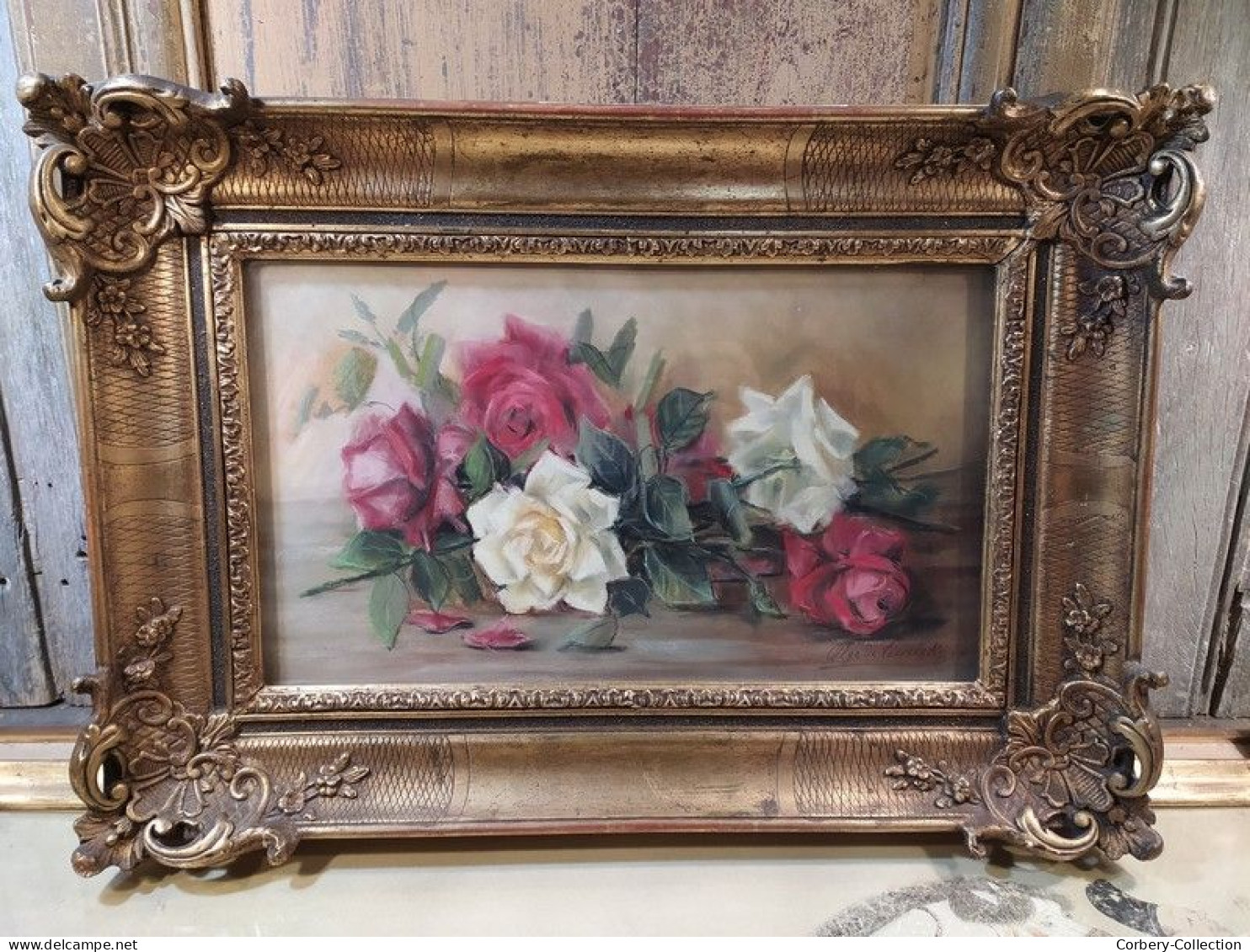 OLGA DE TESSELSKY Tableau Pastel Fleurs Roses Nature Morte Peintre Russe - Watercolours