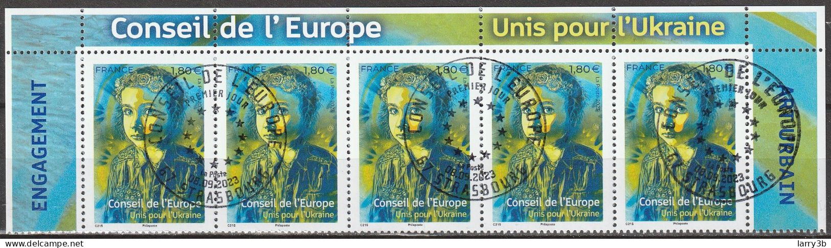 2023 - Y/T 184 - Timbres Service - OBL 1er JOUR - "UNIS POUR L’UKRAINE" - BLOC 5 ISSU HAUT FEUILLET - Used