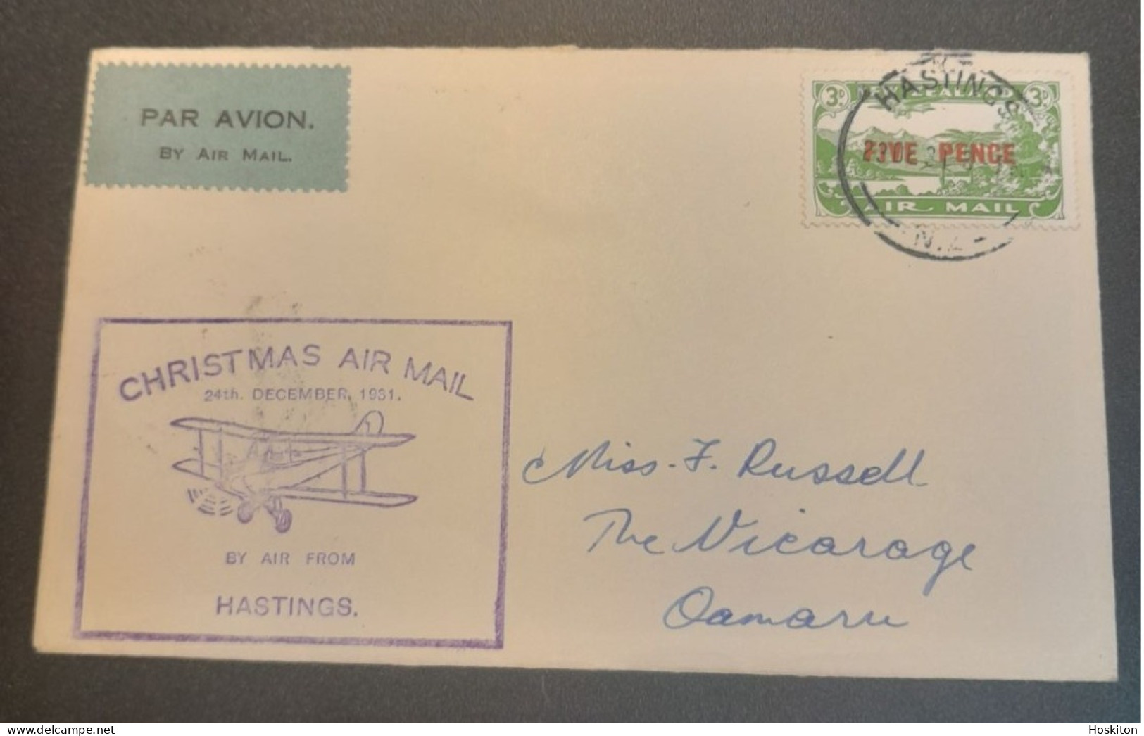 1931-24 Dec Special Christmas Survey Flights Cat 65l Hastings-Oamaru. - Covers & Documents