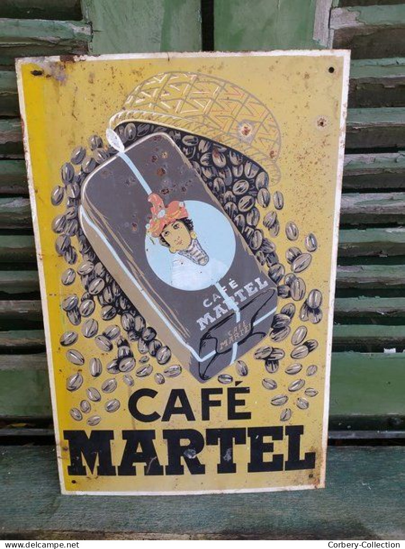 Ancienne Plaque Tôle Publicitaire Café Martel - Emailplaten (vanaf 1961)