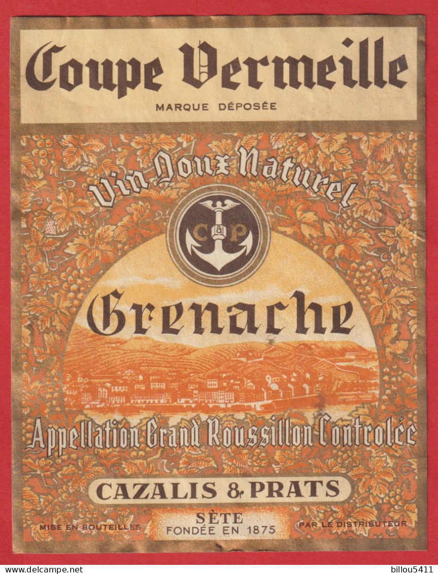 Etiquette De Vin Coupe Vermeille " GRENACHE " Cazalis & Prats - Languedoc-Roussillon