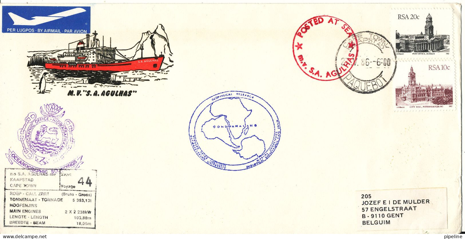 South Africa Paquebot Cover Cape Town Posted At Sea 27-5-1986 M.V. S.A. Agulhas 44 Voyage - Briefe U. Dokumente