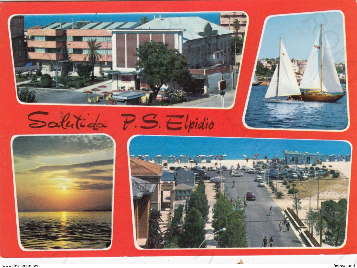 CARTOLINA  P.S.ELPIDIO,FERMO,MARCHE-SALUTI-MARE,VACANZA,SOLE,ESTATE,BARCHE A VELA,BELLA ITALIA,VIAGGIATA 1968 - Fermo