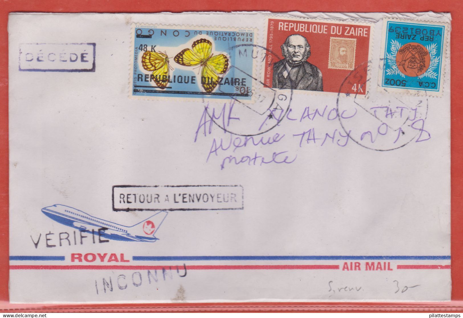 ZAIRE SURCHARGE RENVERSEE SUR LETTRE DE 1985 DE MUTWANGA - Brieven En Documenten