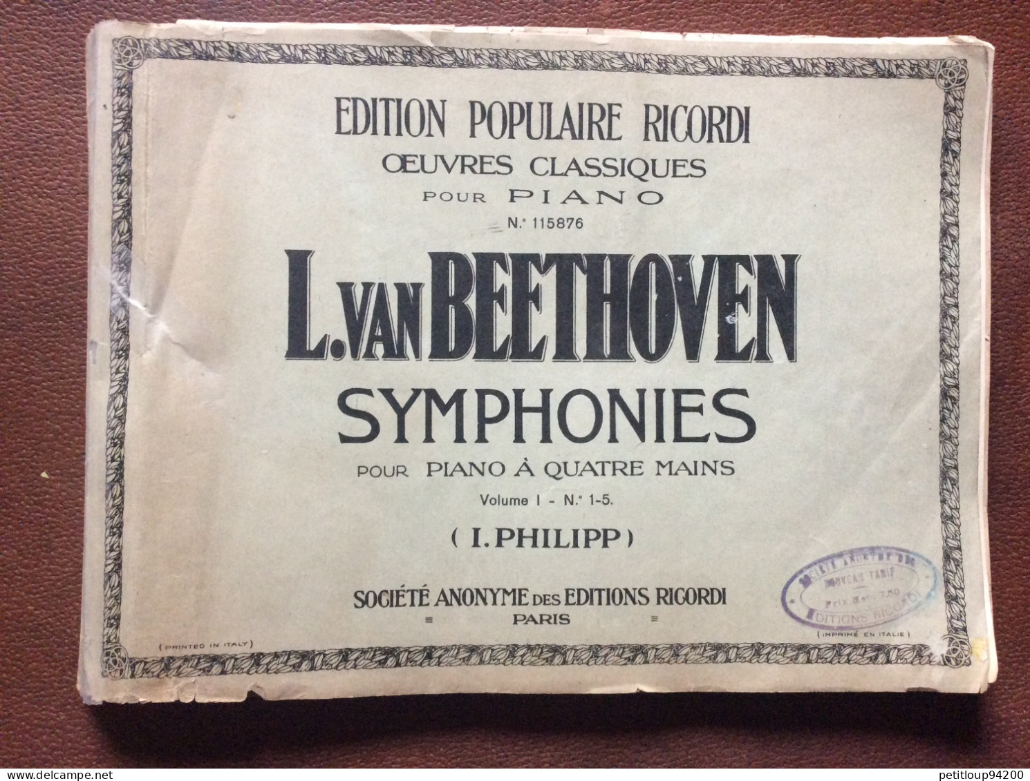 L.Van BEETHOVEN  Symphonies Pour Piano à Quatre Mains  I.PHILIPP  Societe Anonyme Des Éditions Rigordi - Tasteninstrumente