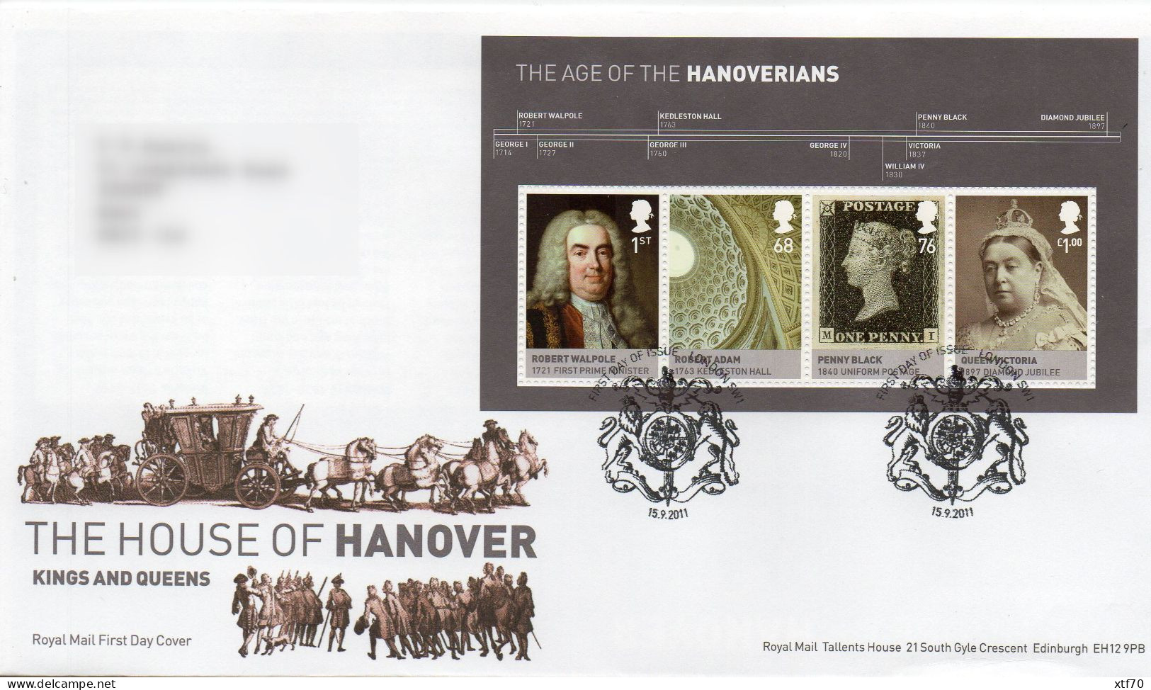 GREAT BRITAIN 2011 The Age Of The Hanoverians M/S FDC - 2011-2020 Em. Décimales