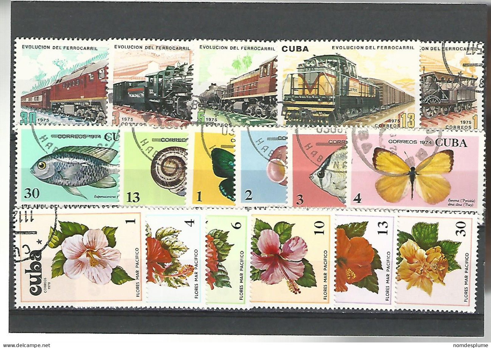 52580 ) Collection Cuba Postmark Trains Fish Flowers - Collezioni & Lotti