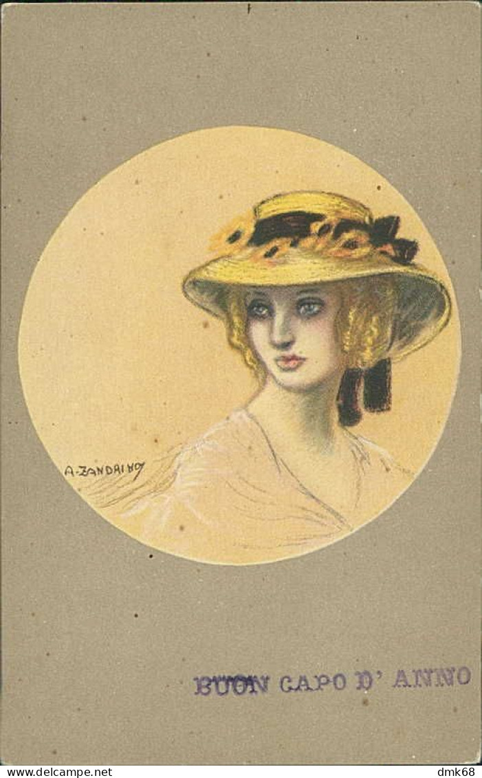 ZANDRINO SIGNED 1910 POSTCARD - WOMAN WITH YELLOW HAT - N.16/4 (4798) - Zandrino