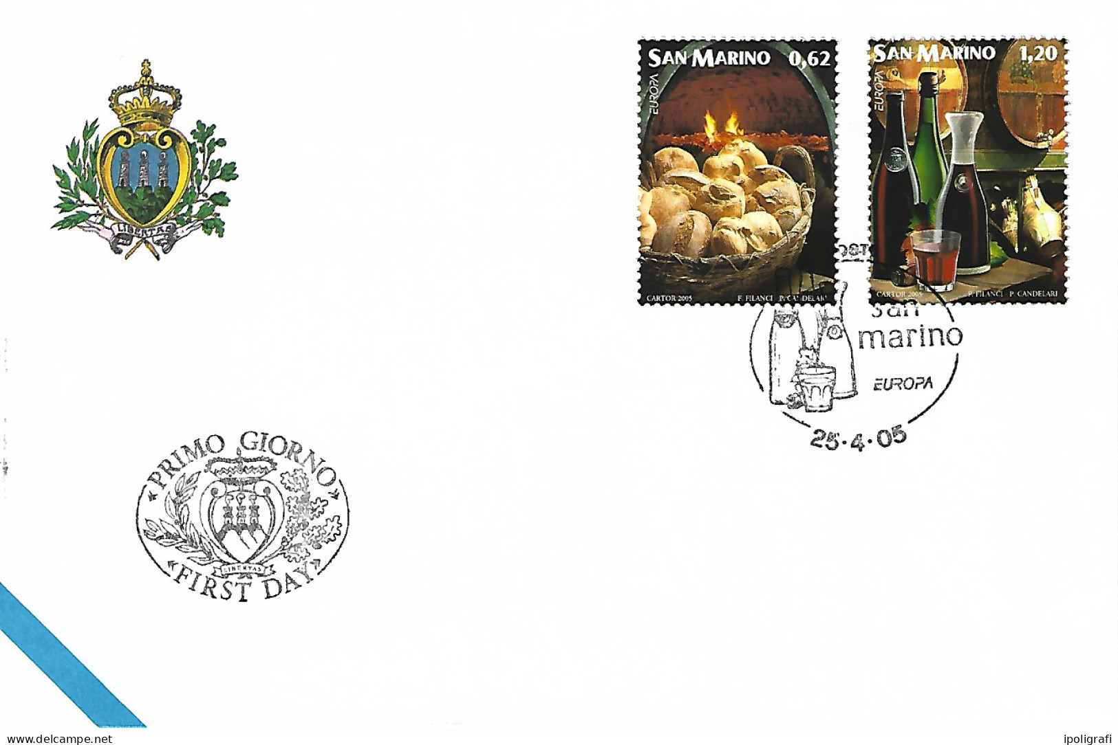 San Marino 2005 Fdc Europa, Cibo E Vino, Annullo Speciale, Bella - Brieven En Documenten