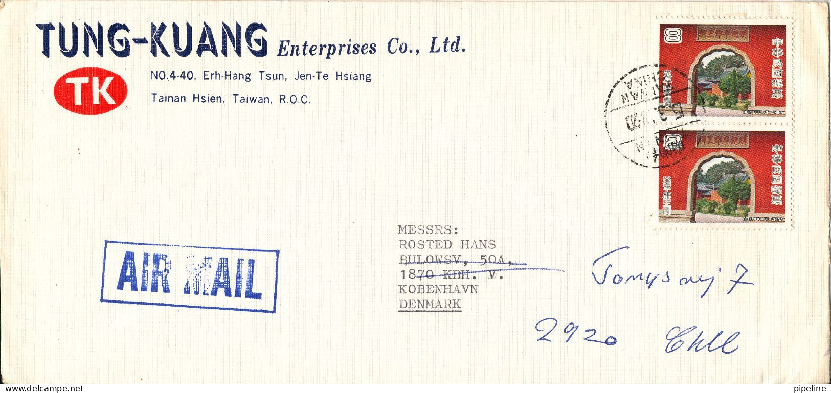 Taiwan Cover Sent Air Mail To Denmark - Briefe U. Dokumente