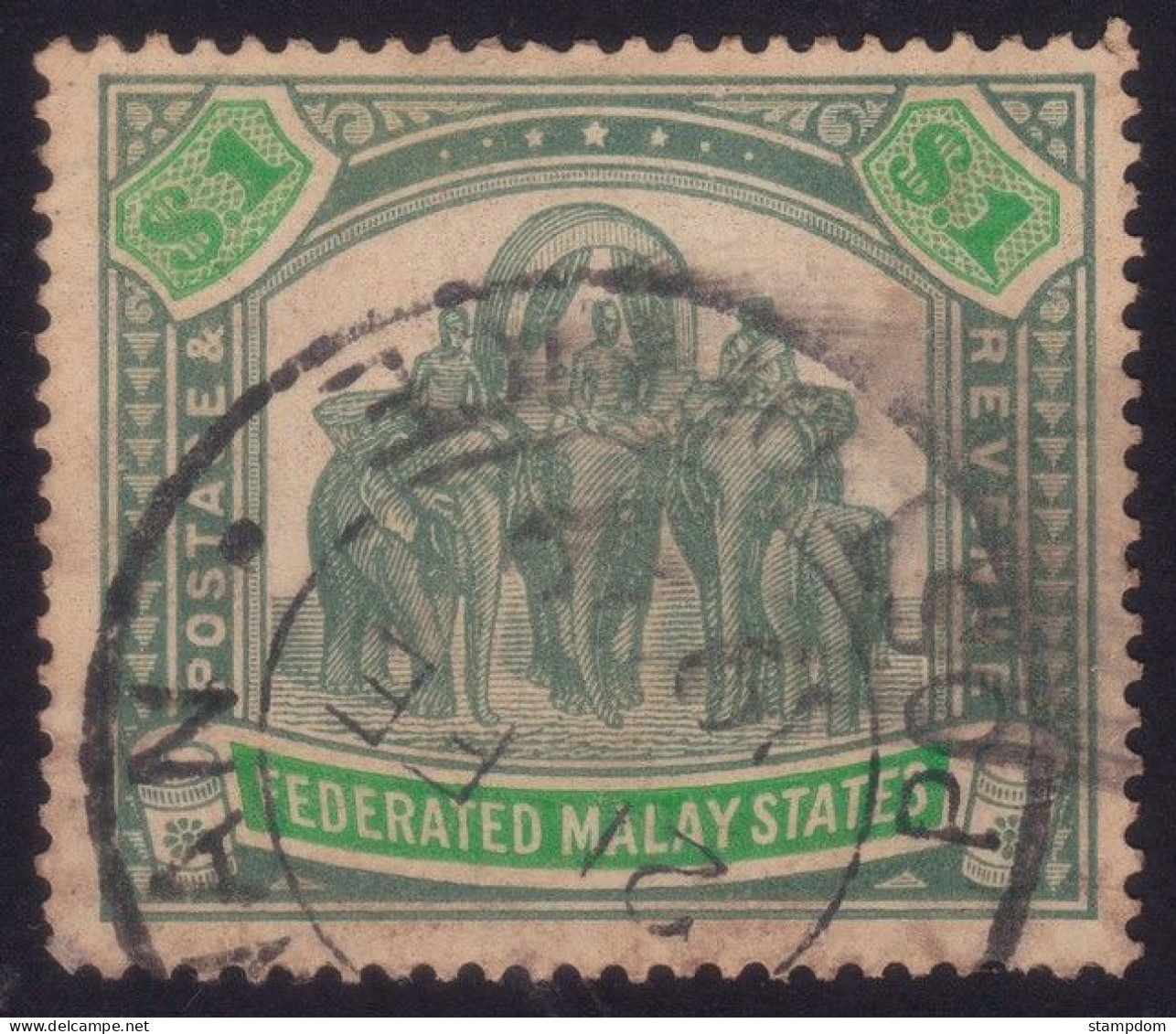 FEDERATED MALAY STATES FMS 1926 $1 Wmk.MSCA Sc#73a USED SitiawAN Pmk @TE276 - Federated Malay States