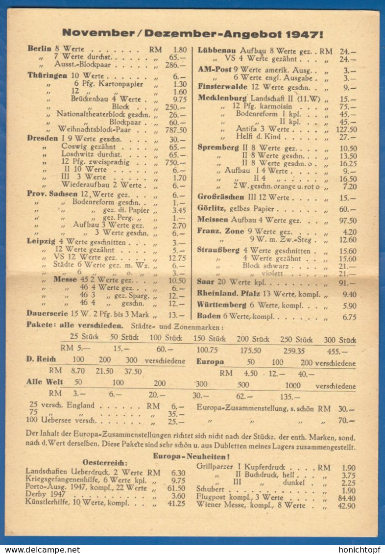 Deutschland; Alliierte Besetzung MiNr. 944; 1947; Drucksache Ilmenau Briefmarkenangebot Thüringen; Ganzsache - Postwaardestukken