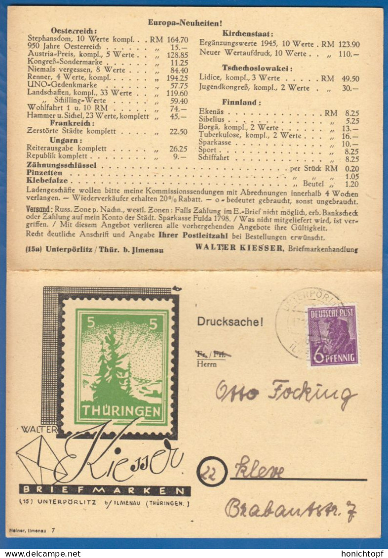 Deutschland; Alliierte Besetzung MiNr. 944; 1947; Drucksache Ilmenau Briefmarkenangebot Thüringen; Ganzsache - Interi Postali