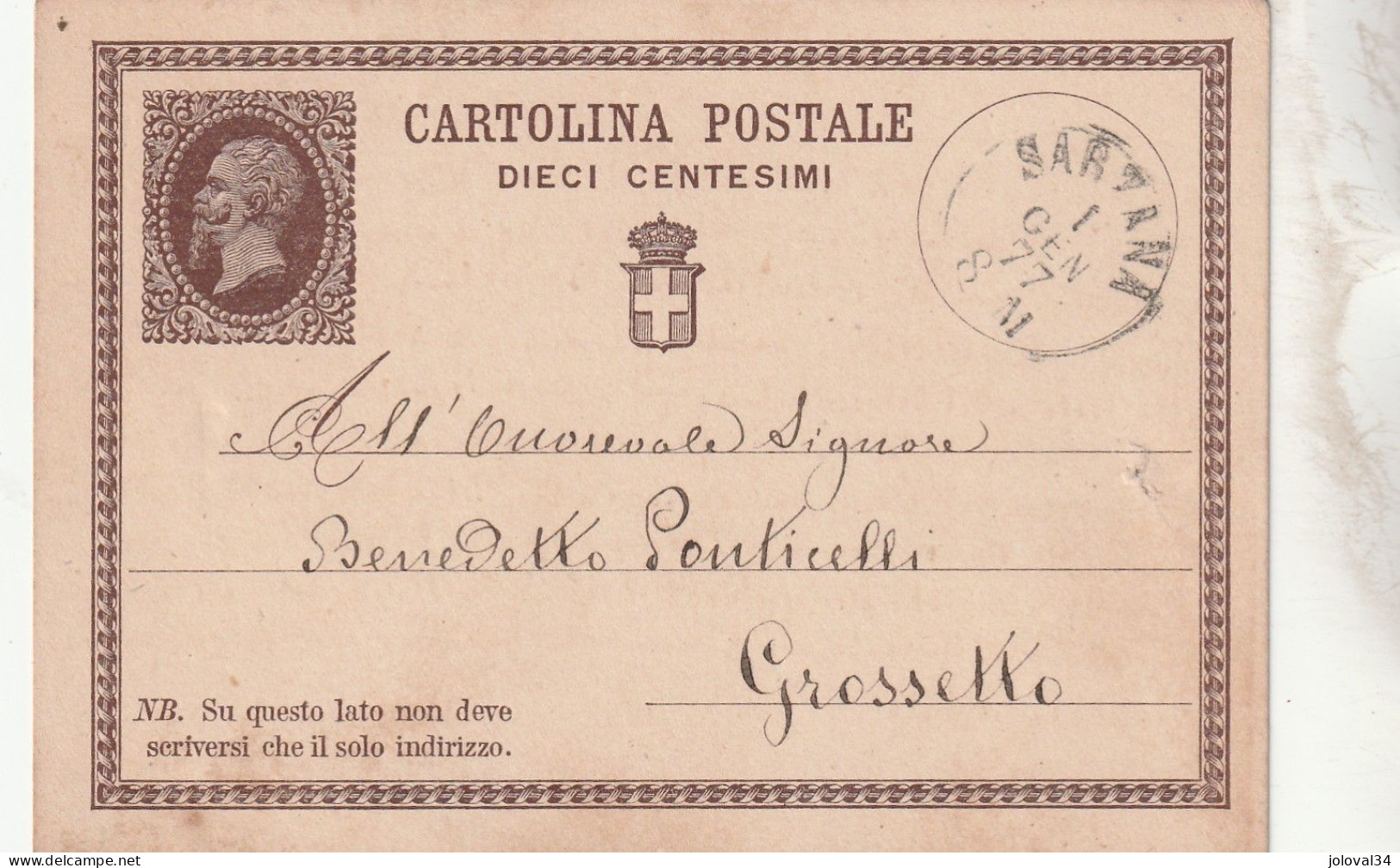 Italie Entier Postal SARZANA  1/1/1877 ( Jour De L' An ) Pour Grosseto - Stamped Stationery