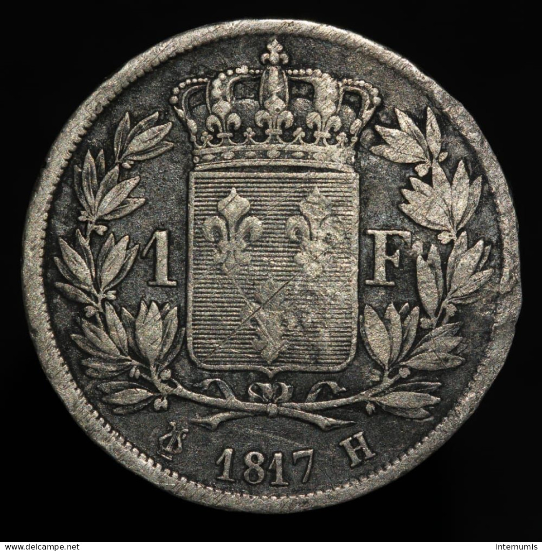 RARE - France, Louis XVIII, 1 Franc, 1817, H - La Rochelle, Argent (Silver), KM#709.4, G.449, F.206/12 - 1 Franc