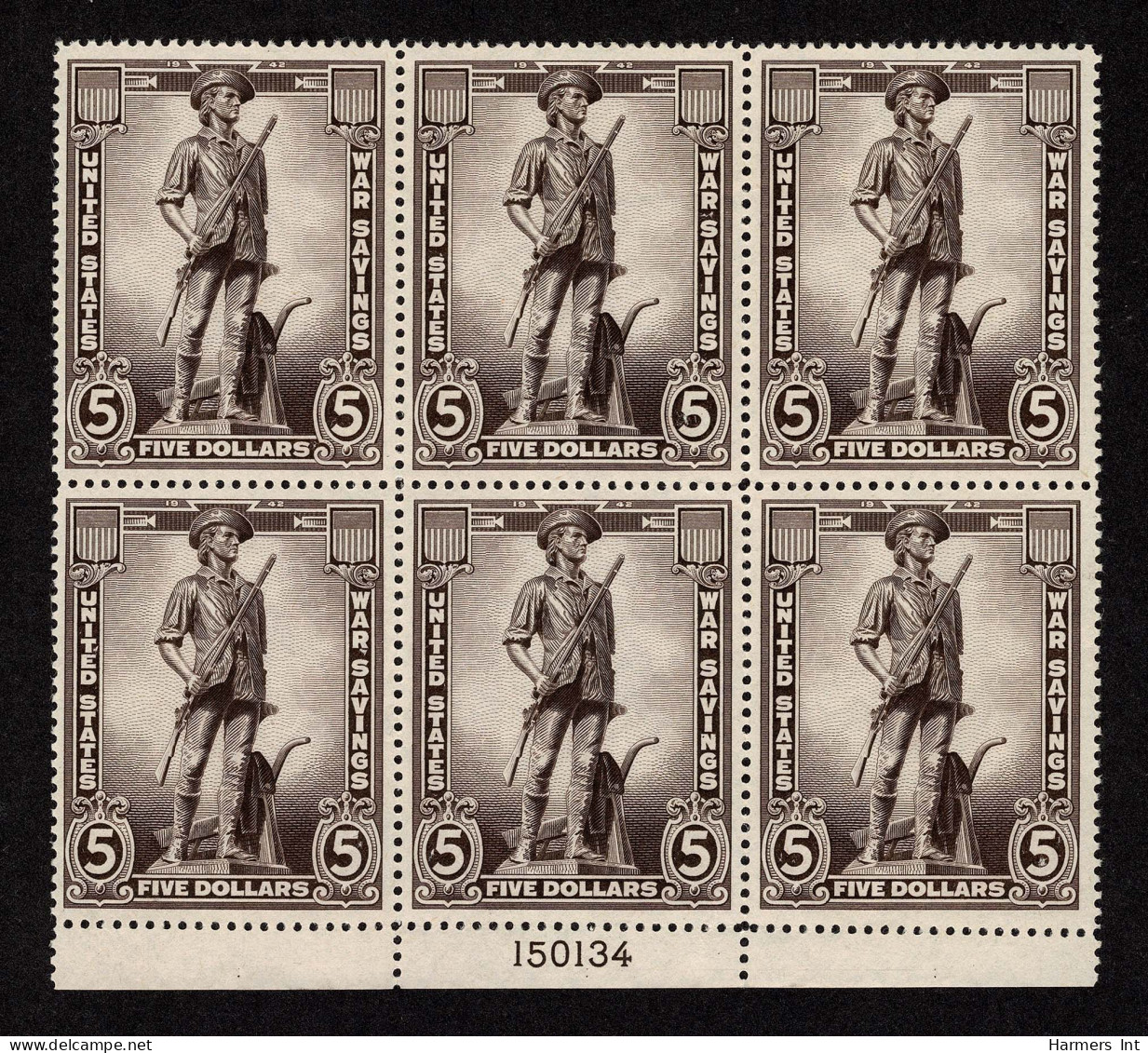 Lot # 080 War Savings, 1945, $5 Violet Brown PLATE BLOCK OF SIX - Non Classificati