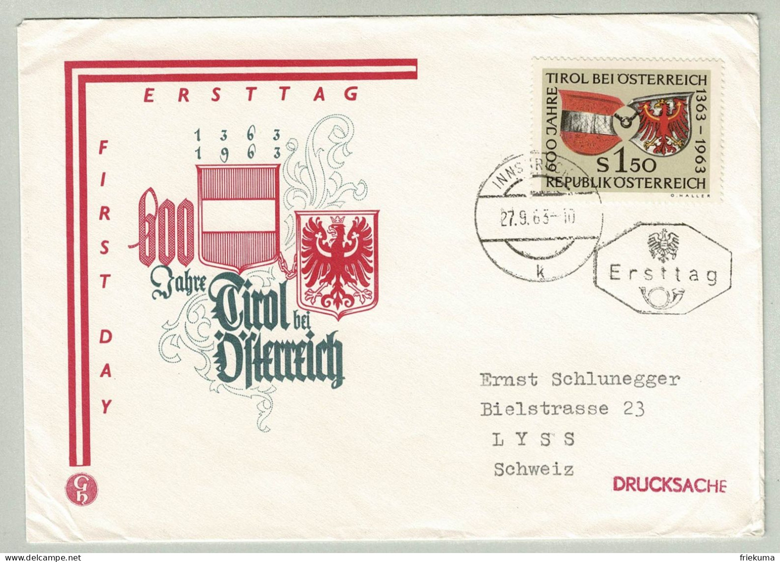 Oesterreich / Austria 1963, Brief Innsbruck - Lyss (Schweiz), Tirol, Heraldik / Héraldique / Heraldry - Altri & Non Classificati