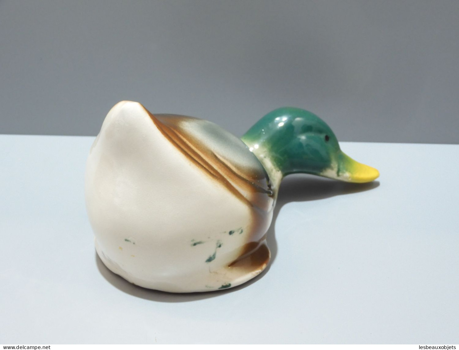 -SUJET CANARD COL VERT CERAMIQUE objet déco Collection Vitrine XXe    E