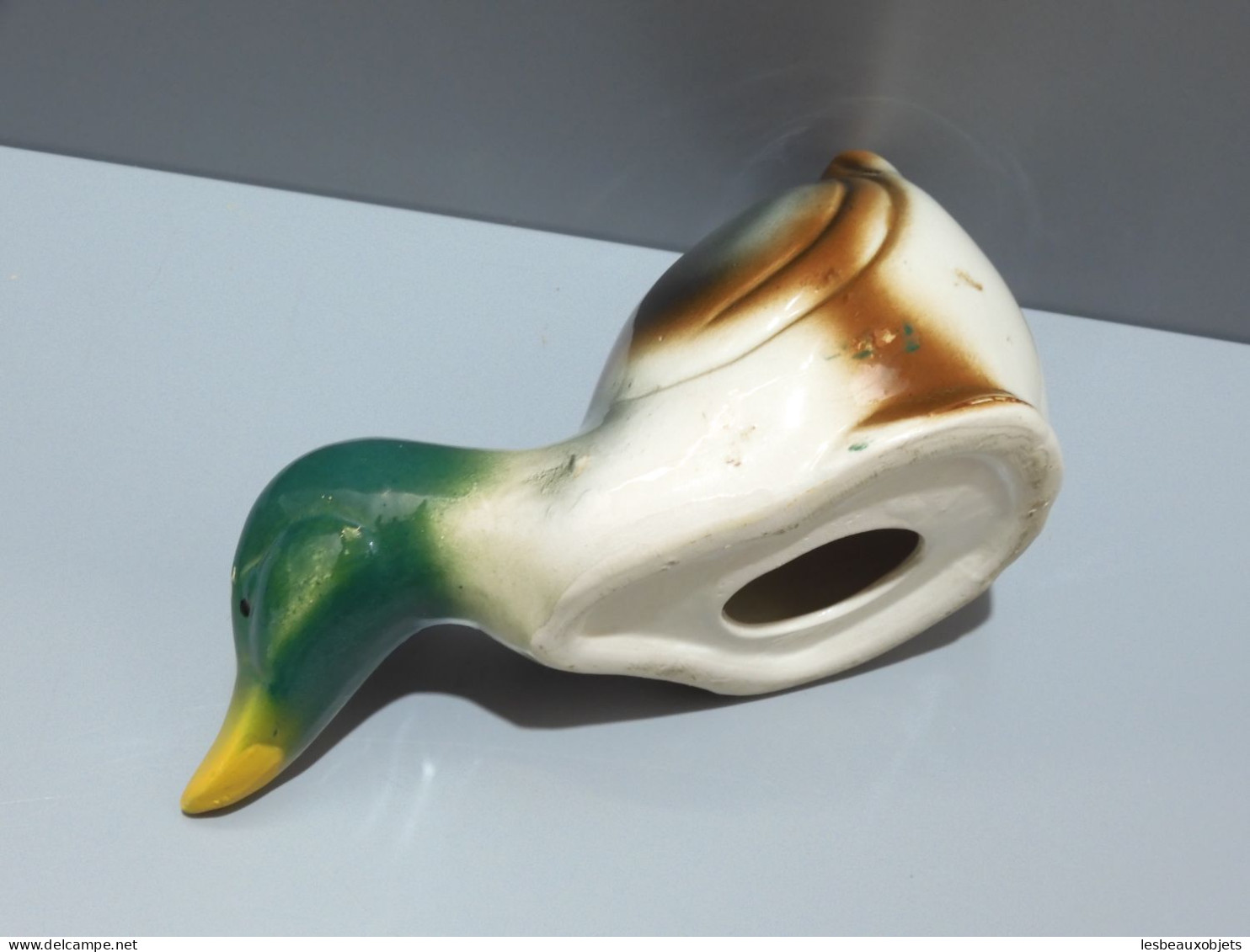 -SUJET CANARD COL VERT CERAMIQUE objet déco Collection Vitrine XXe    E