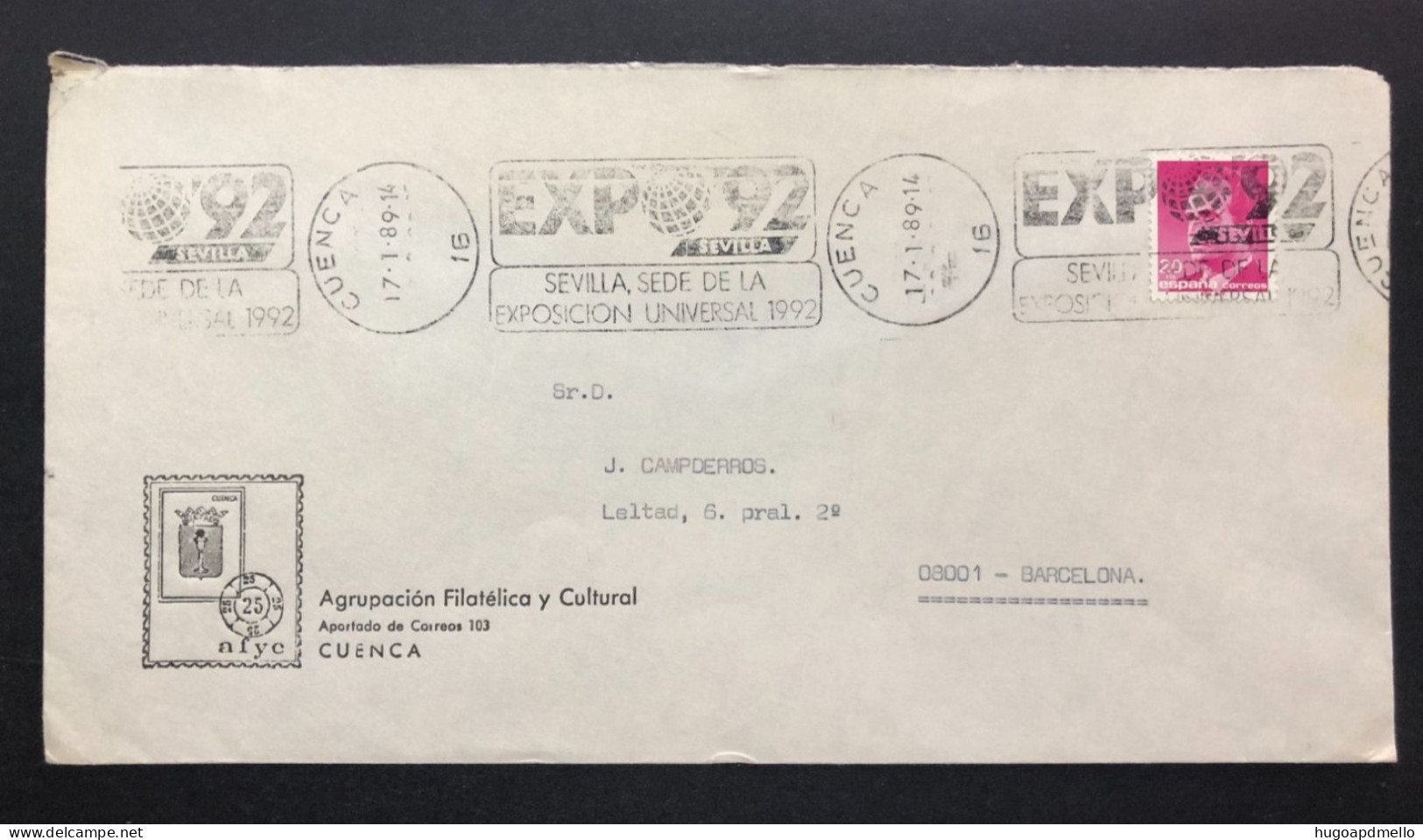 SPAIN, Cover With Special Cancellation « EXPO '92 », « CUENCA Postmark », 1989 - 1992 – Sevilla (Spanje)