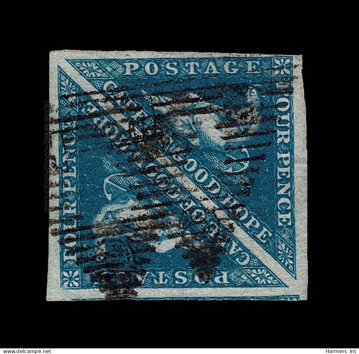 Lot # 488 1853 “Triangular”, Perkins Bacon Printing, 4d Deep Blue On Bluish Paper, PAIR - Cap De Bonne Espérance (1853-1904)