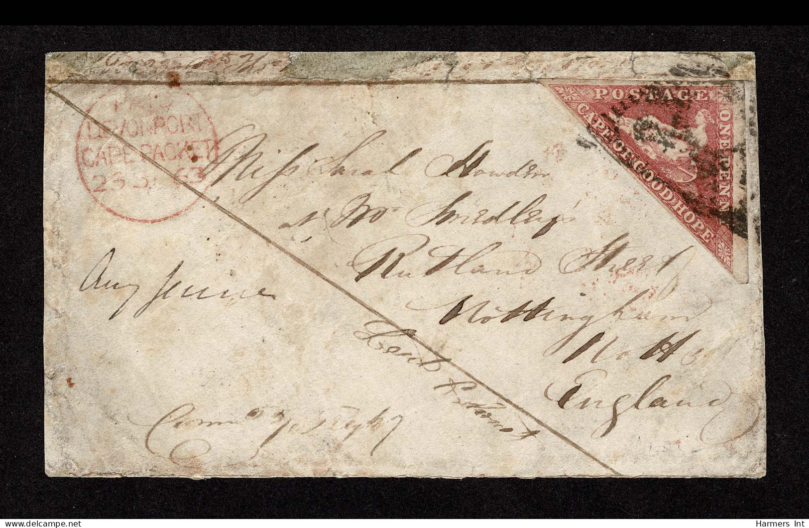 Lot # 491 1855-63 “Triangular”, Perkins Bacon Printing, 1d Rose On Cream-toned Paper - Cabo De Buena Esperanza (1853-1904)