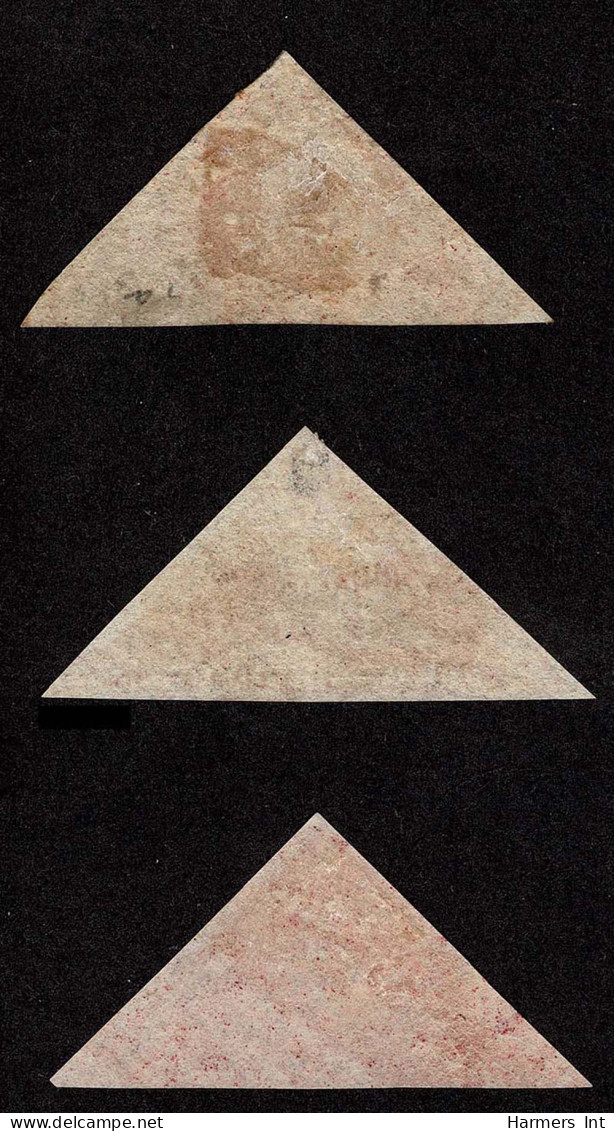 Lot # 512 1863-64 “Triangular”, De La Rue Printing, The Three Shades Of The 1d - Deep Carmine Red, Red Brown, And Browni - Kap Der Guten Hoffnung (1853-1904)