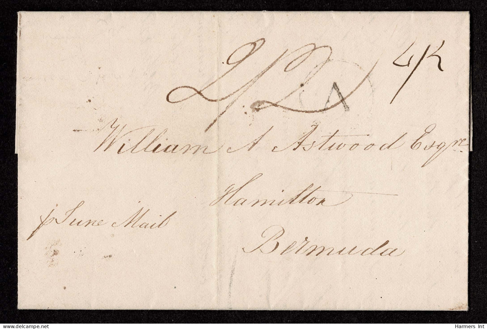 Lot # 580 1834 London To Bermuda Stampless: Folded Letter Date-lined "London 7 June 1834" - ...-1840 Precursores