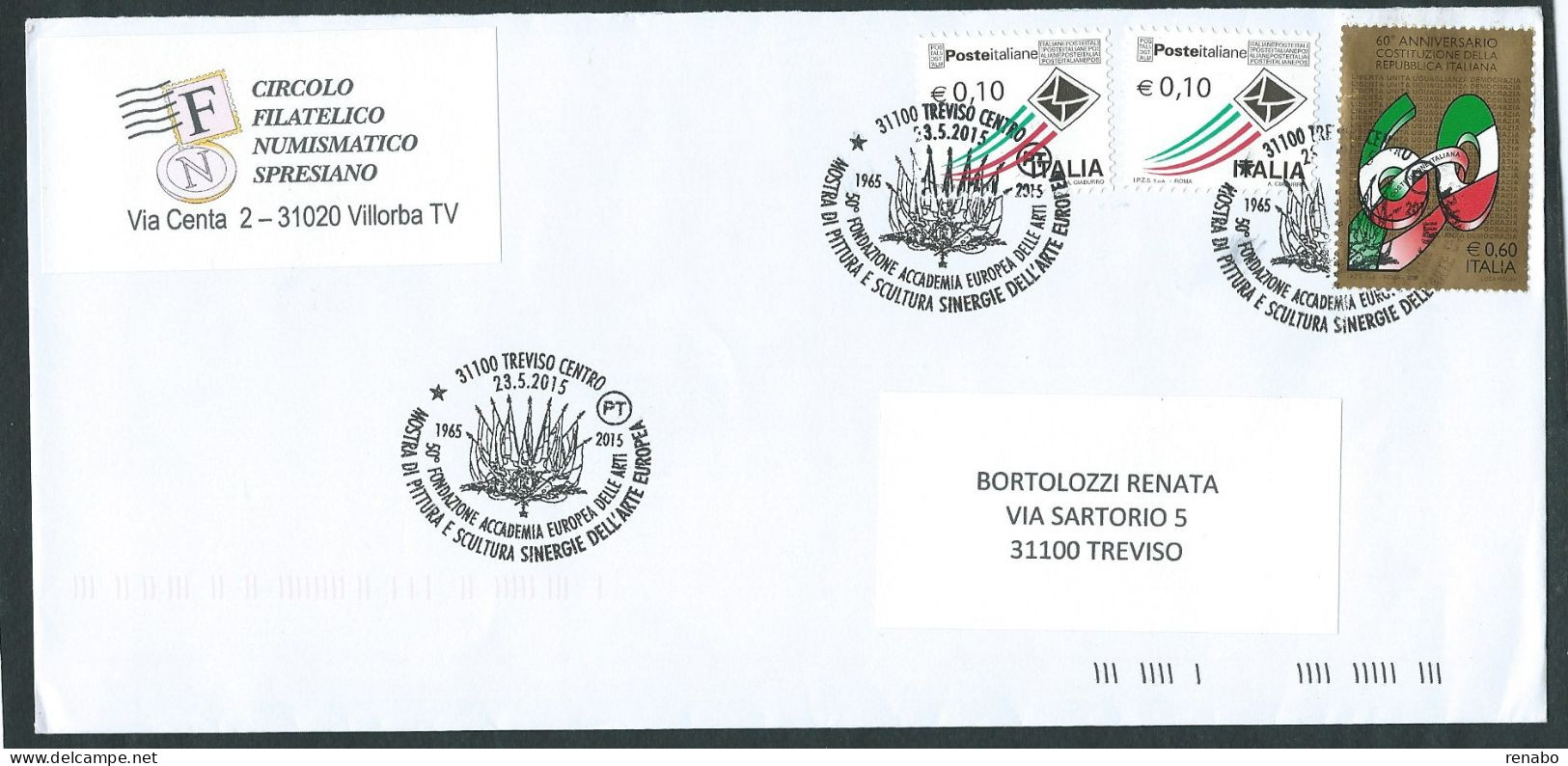 Italia, Italy, Italie 2015; Bandiere Nell’ Annullo Flags In 'postmark + Bandiera Italiana Italian Flag (green,white,red) - Omslagen