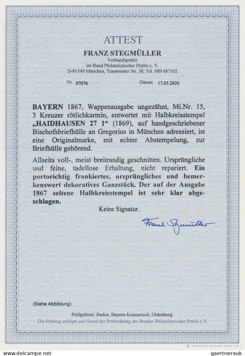 Bayern - Marken Und Briefe: 1867, 3 Kr. Rötlichkarmin Entwertet Mit Halbkreisste - Otros & Sin Clasificación