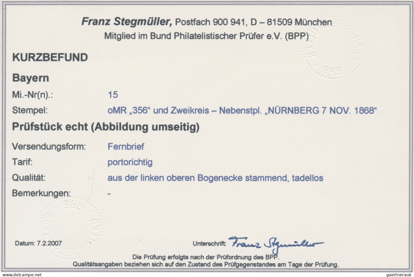 Bayern - Marken Und Briefe: 1867, 3 Kreuzer Rot Aus Der Linken Oben Bogenecke, E - Sonstige & Ohne Zuordnung