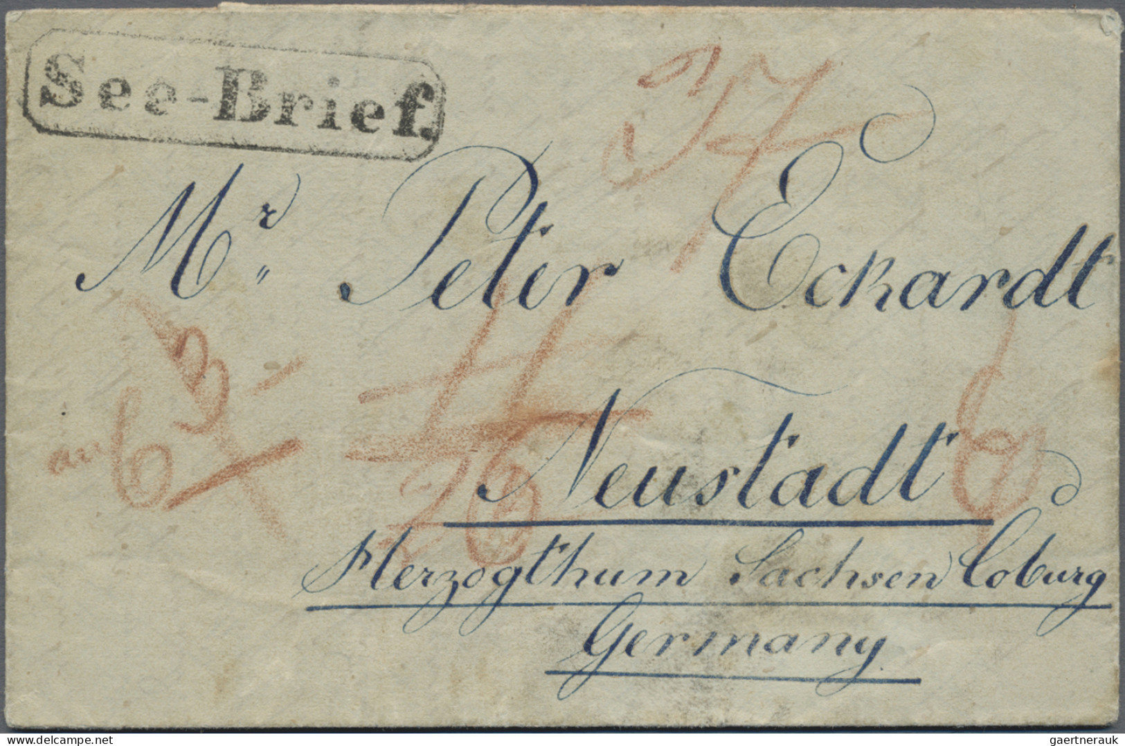 Bremen - Stempel: SEE-BRIEF 1844,"See-Brief" Transit-R1 Vorderseitig Klar Auf Tr - Bremen