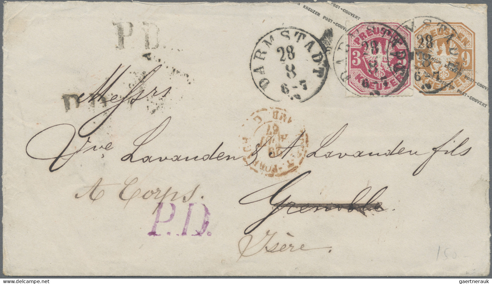 Preußen - Marken Und Briefe: 1867, 3 Kr. Zusatzfrankatur Auf Ganzsachenumschlag - Autres & Non Classés