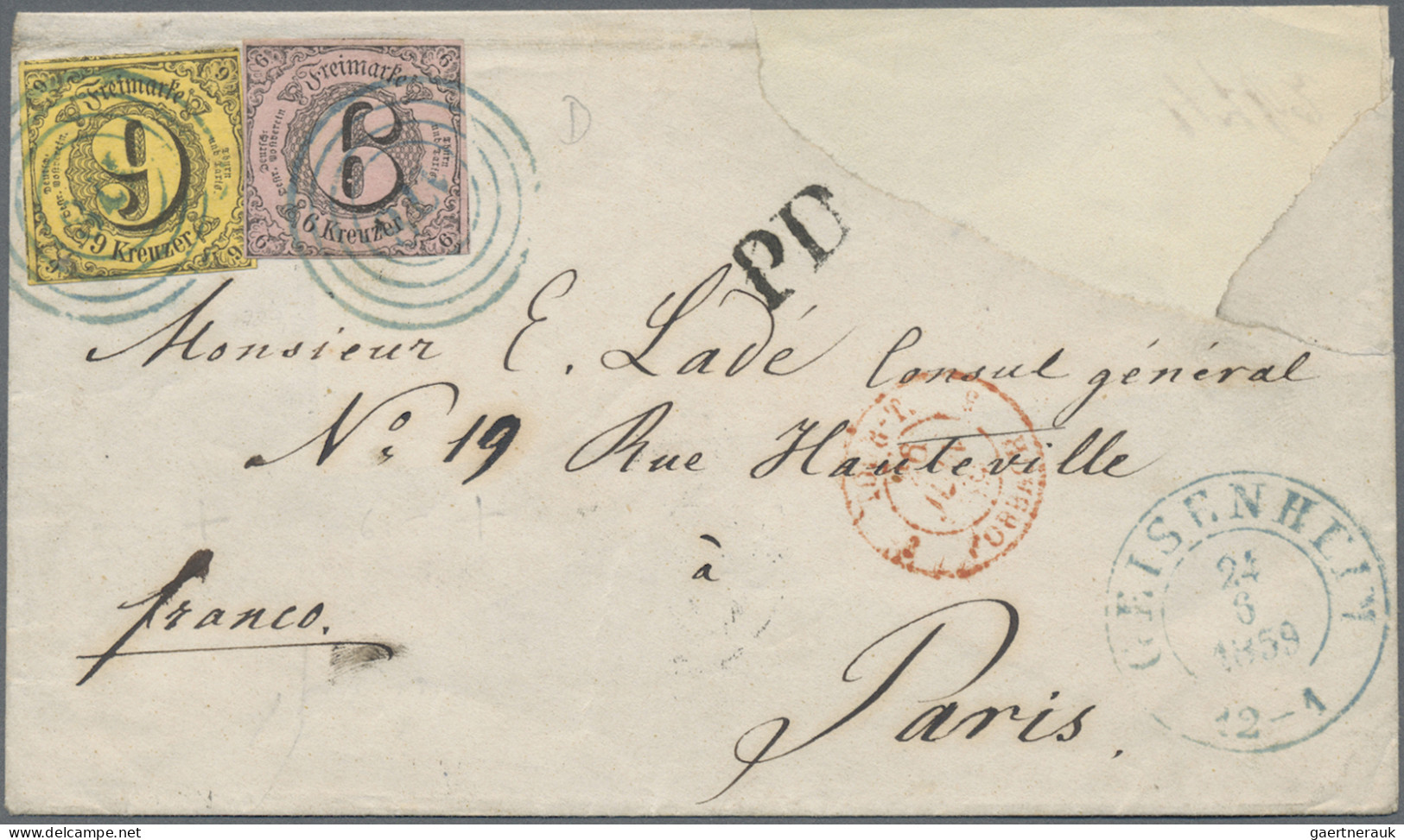 Thurn & Taxis - Marken Und Briefe: 1859, 6 Kr Und 9 Kr Auf PD Auslandsbrief Nach - Other & Unclassified