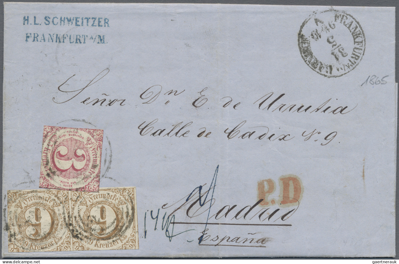 Thurn & Taxis - Marken Und Briefe: 1865, 9 Kr Braun, Waagerechtes Paar Und 3 Kr - Other & Unclassified