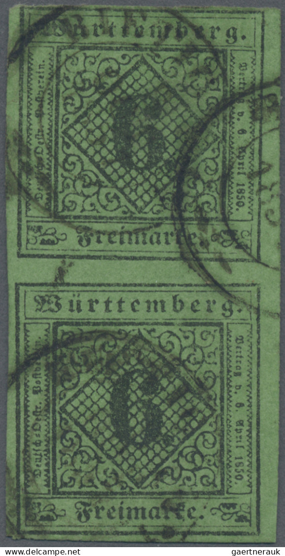 Württemberg - Marken Und Briefe: 1851, 6 Kr Schwarz/gelbgrün Im Seltenen Senkrec - Other & Unclassified