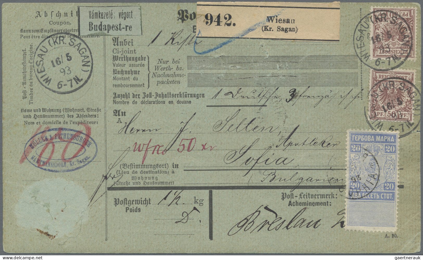 Deutsches Reich - Krone / Adler: 1893, Drei Werte 50 Pf Krone/Adler In Mischfran - Cartas & Documentos