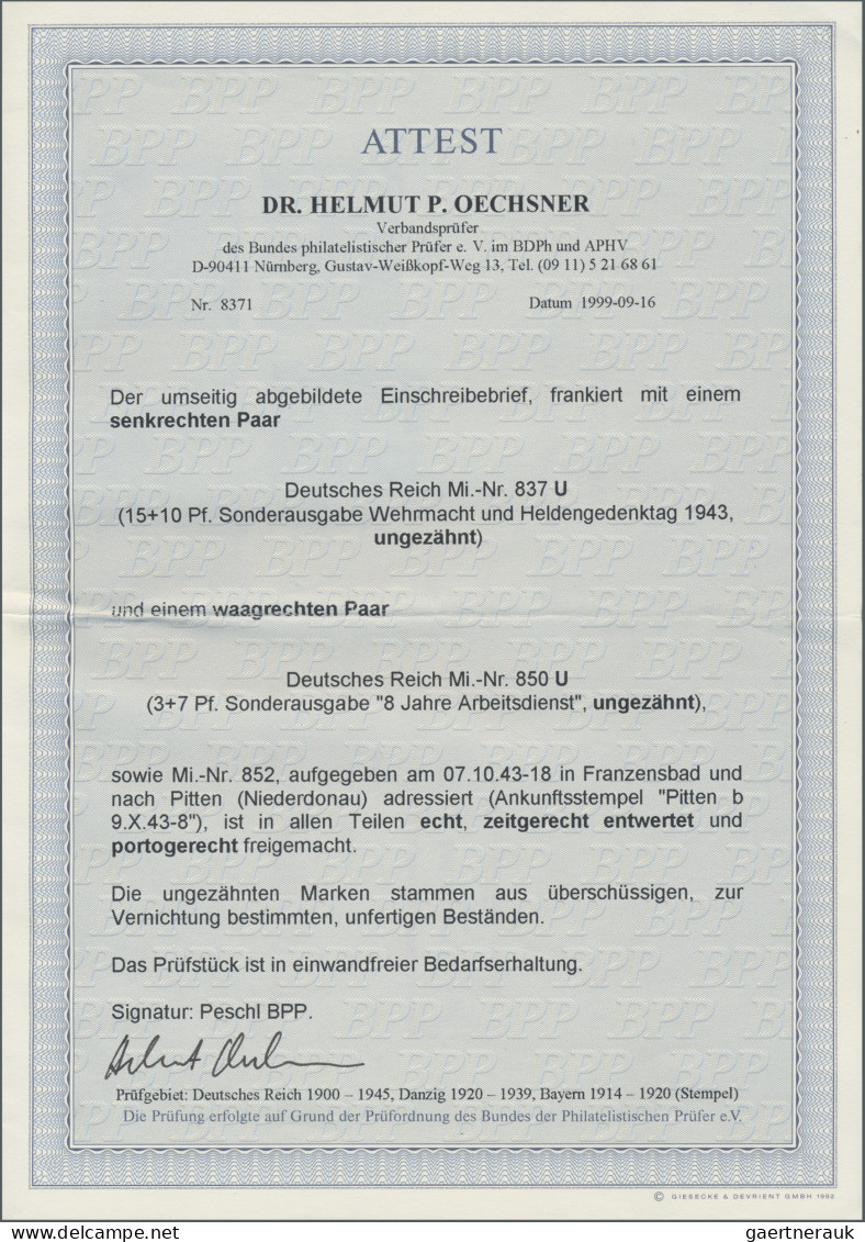 Deutsches Reich - 3. Reich: 1943, 15 (+10) Pfg Heldengedanktag (I), UNGEZÄHNTES - Covers & Documents