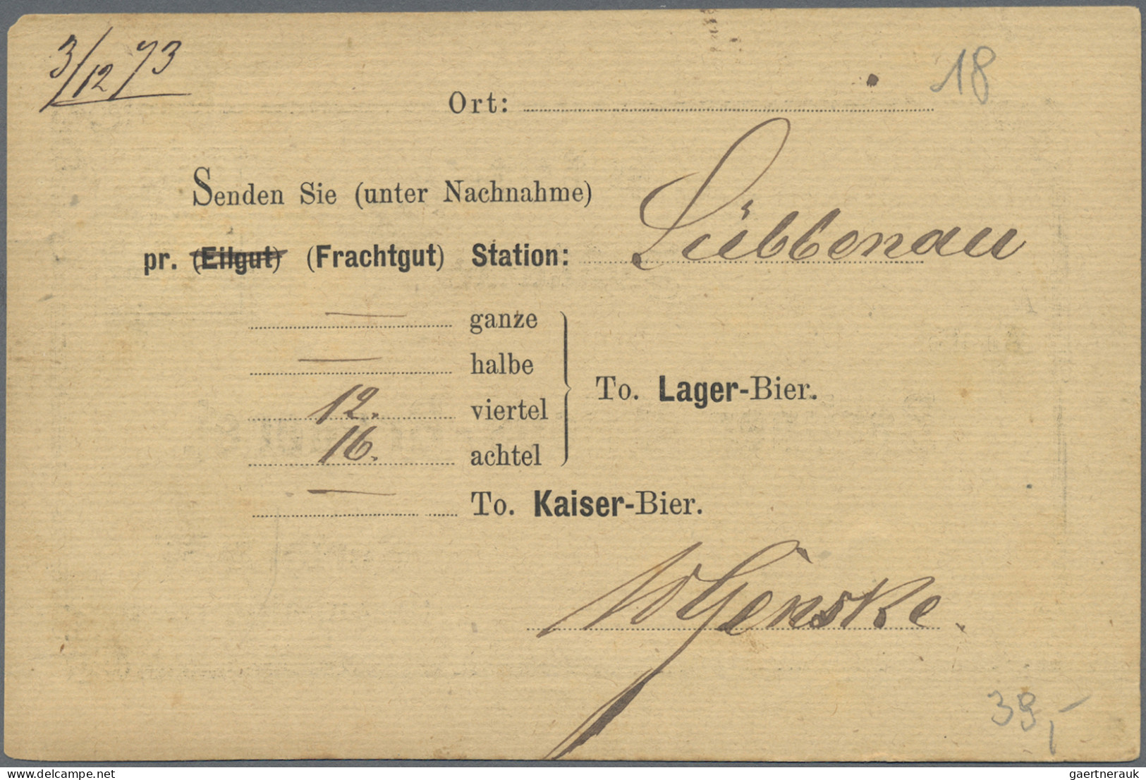 Deutsches Reich - Bahnpost: GOERLITZ - BERLIN, L 3 Schwarz Auf ½ Gr., Großer Sch - Other & Unclassified