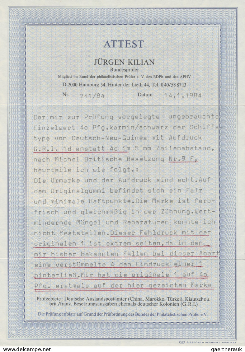 Deutsch-Neuguinea - Britische Besetzung: 1914: AUFDRUCKABART "I" D. Anstatt 4 D. - Nouvelle-Guinée