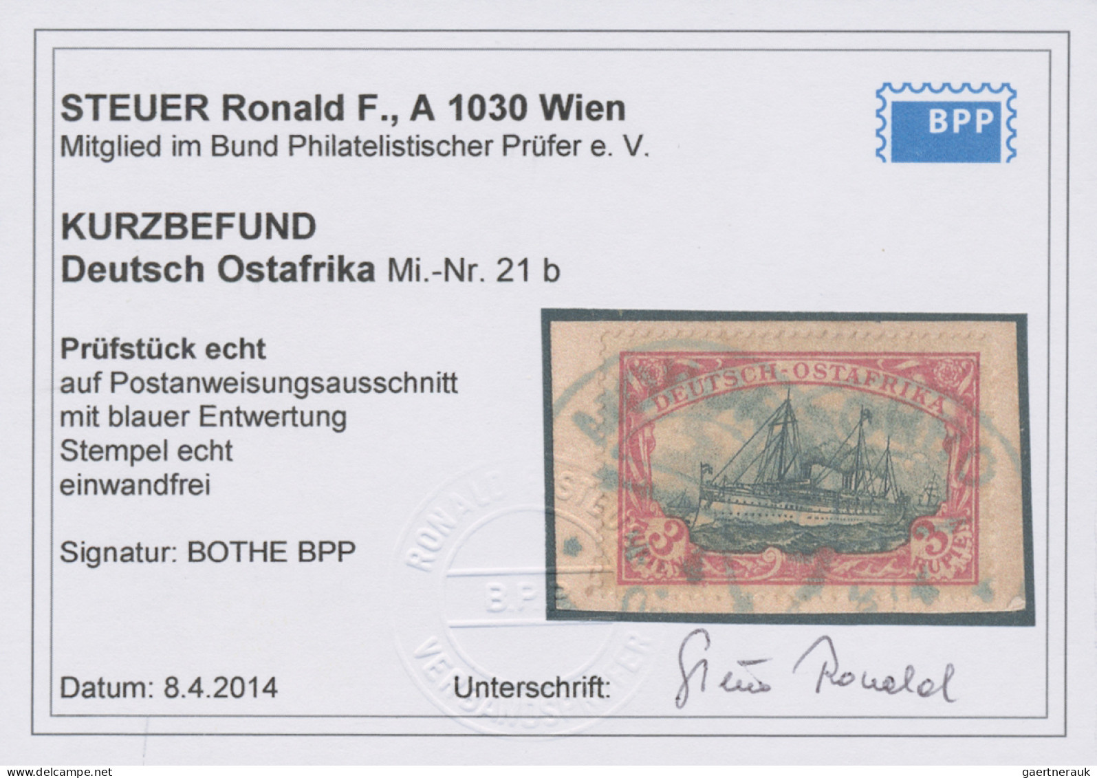 Deutsch-Ostafrika: 1901, Schiff O. Wz., 3 R., Mit Blauem Stempel MOROGORO, Auf P - German East Africa