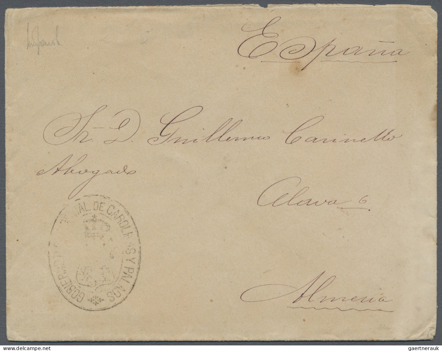 Deutsche Koloninen - Karolinen: PALAU-Inseln: 1898, "GOBIERNO P.OCCIDENTAL DE CA - Caroline Islands